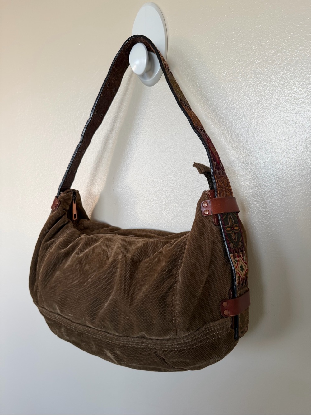 FOSSIL Vintage Y2K Corduroy Shoulder Sling Bag with Patchwork Leather Strap